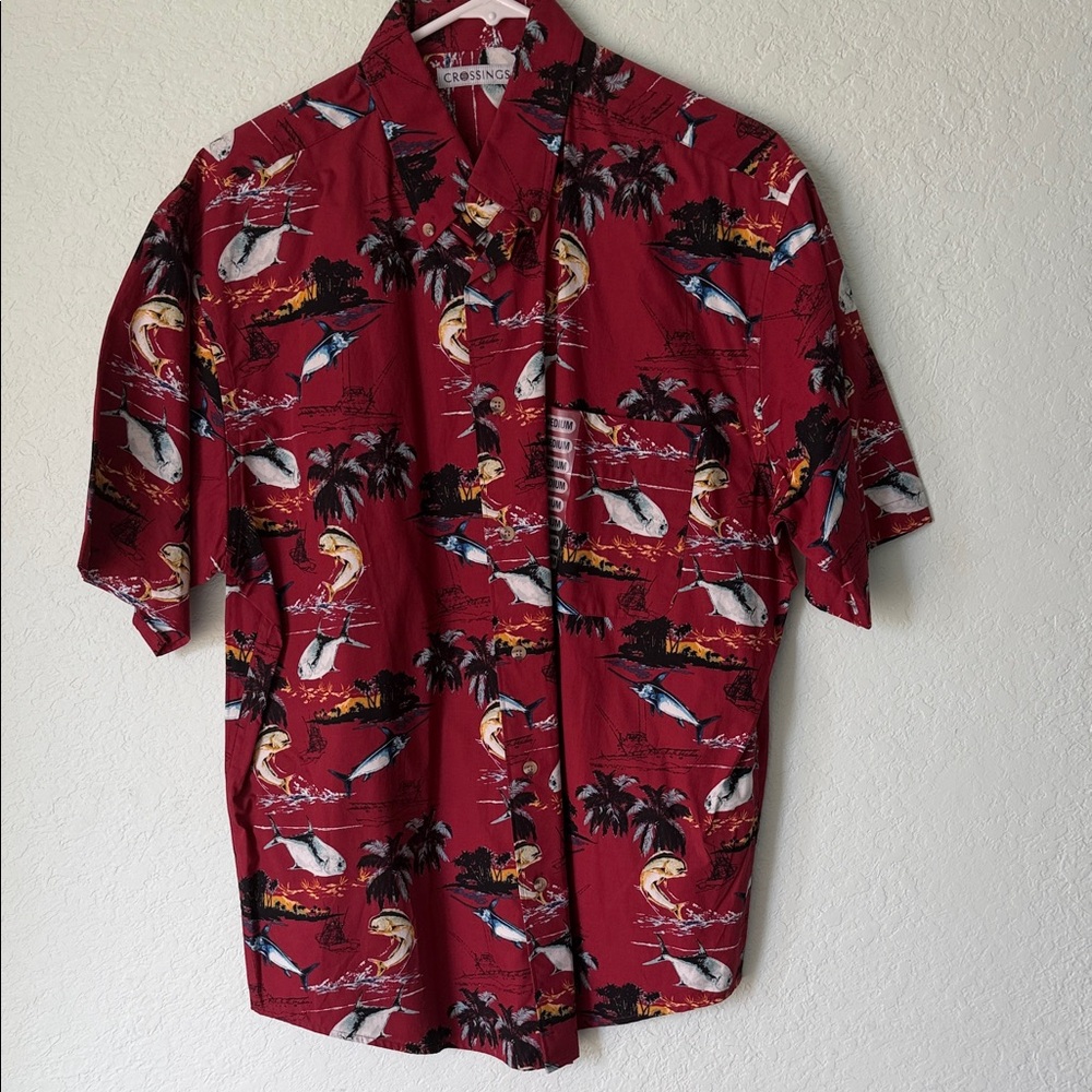 Crossings Men’s Red Short-Sleeve Fishing Print Button-Down Shirt
